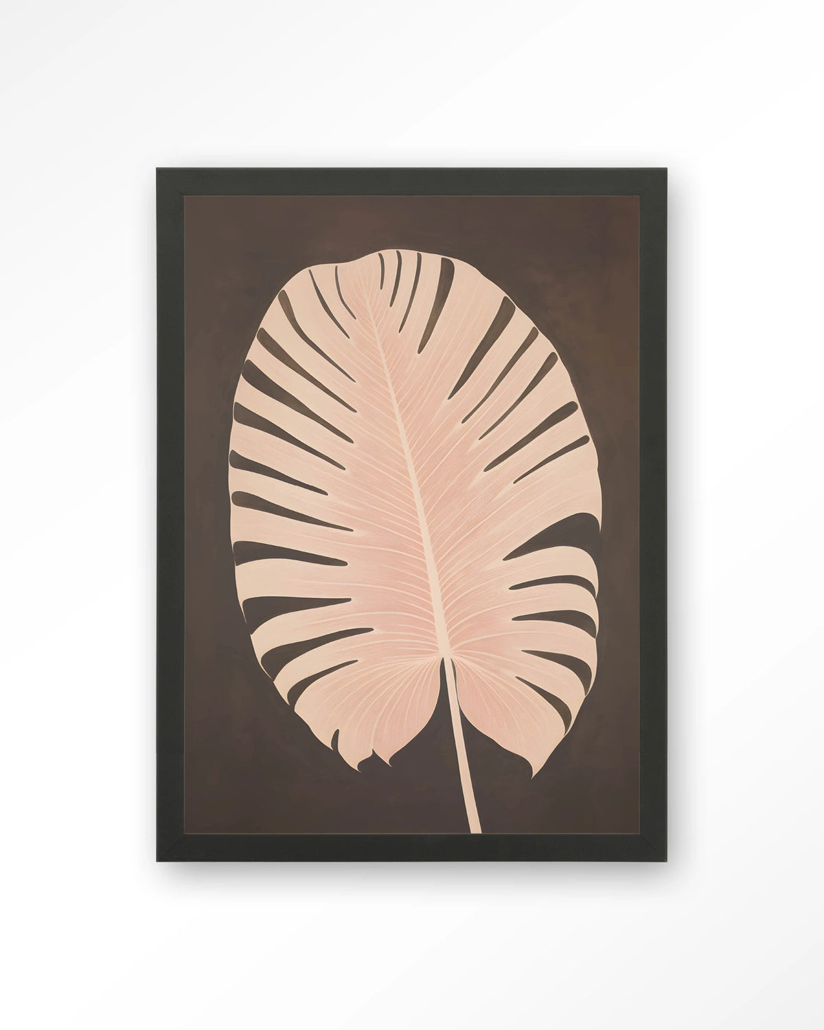 Pink Leaf – roze blad op bruine achtergrond – Art print – Hout zwart