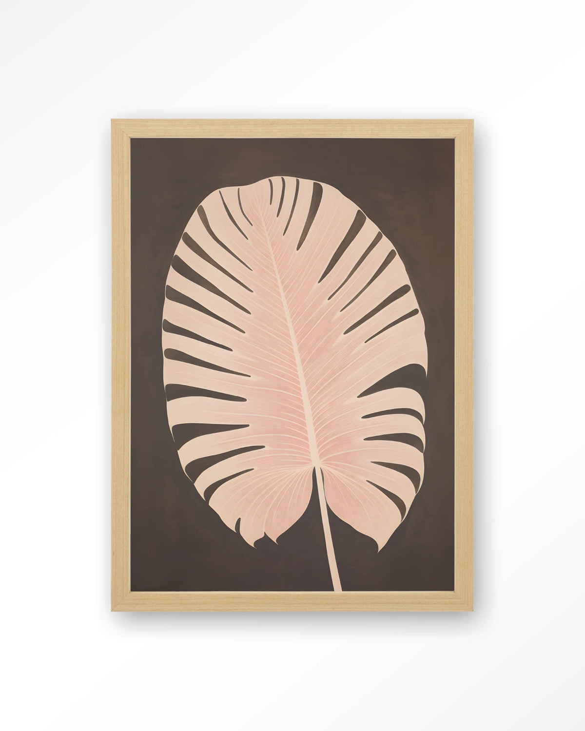 Pink Leaf – roze blad op bruine achtergrond – Art print – Hout naturel