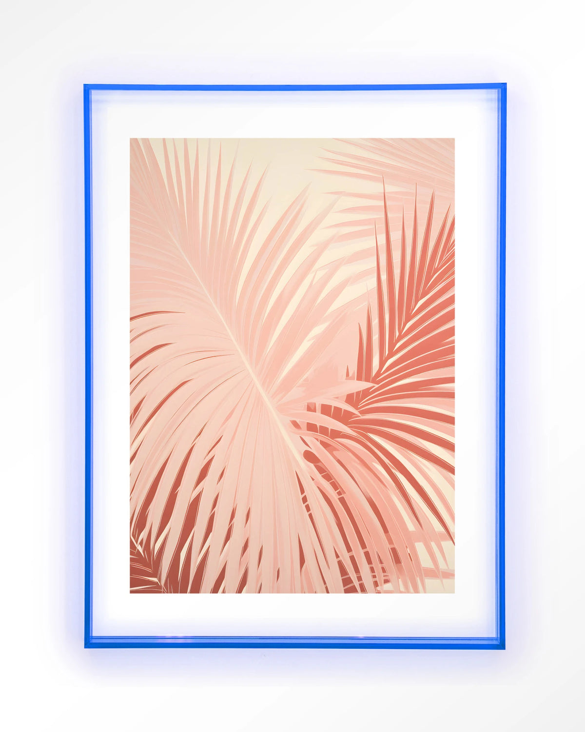Pink Palm – roze palmbladeren – Art print – Acryl lichtblauw