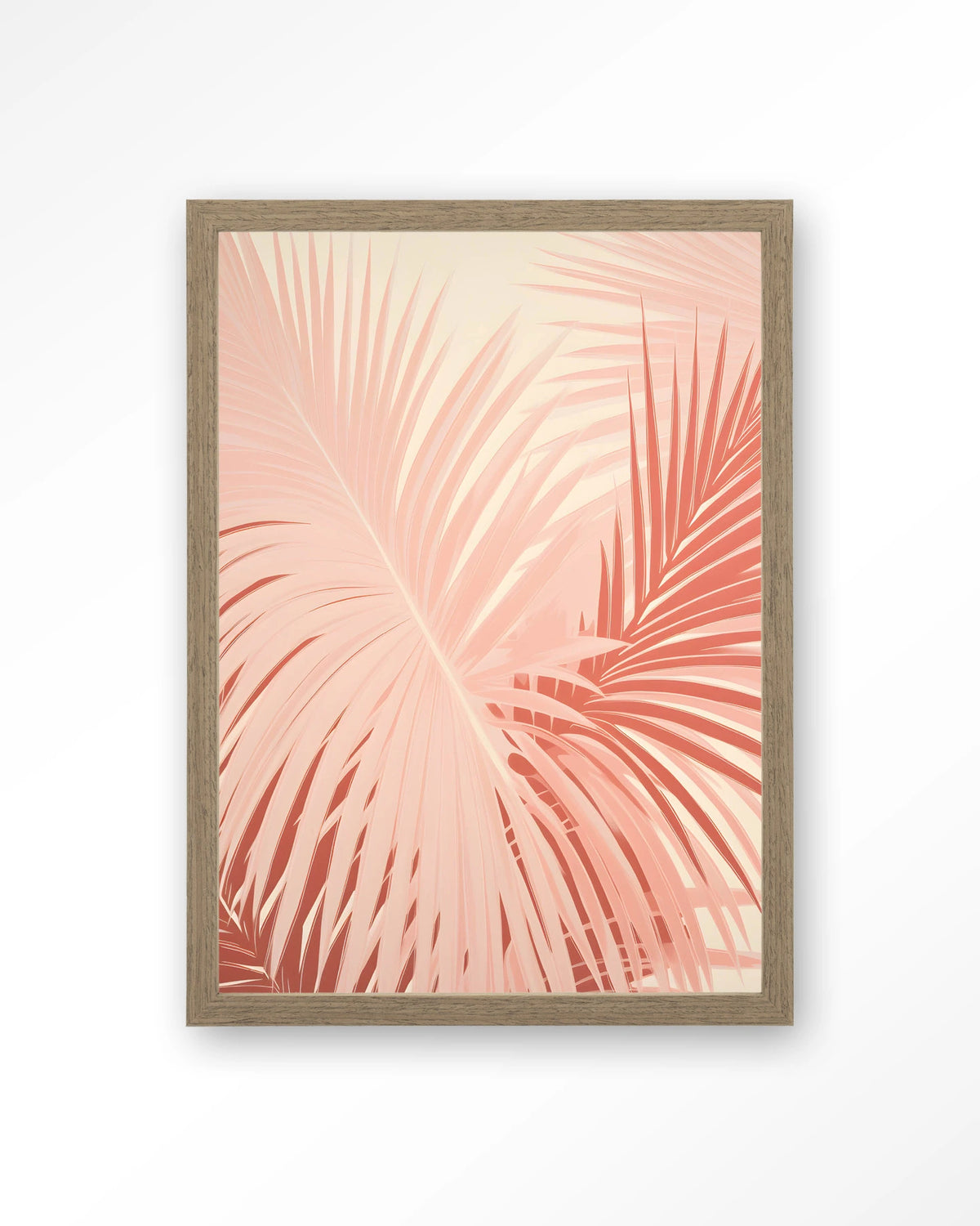 Pink Palm – roze palmbladeren – Art print – Hout bruin