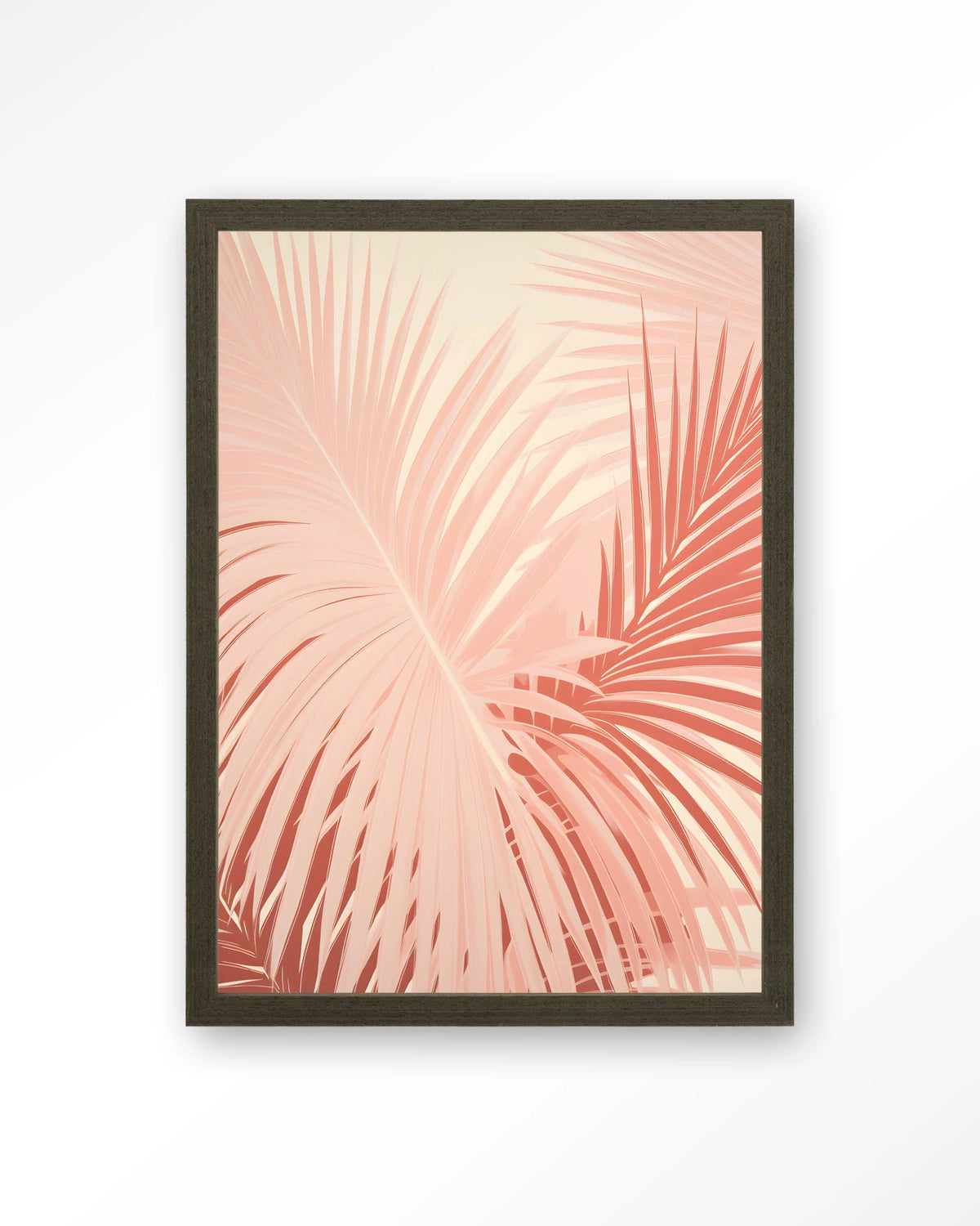 Pink Palm – roze palmbladeren – Art print – Hout donkerbruin
