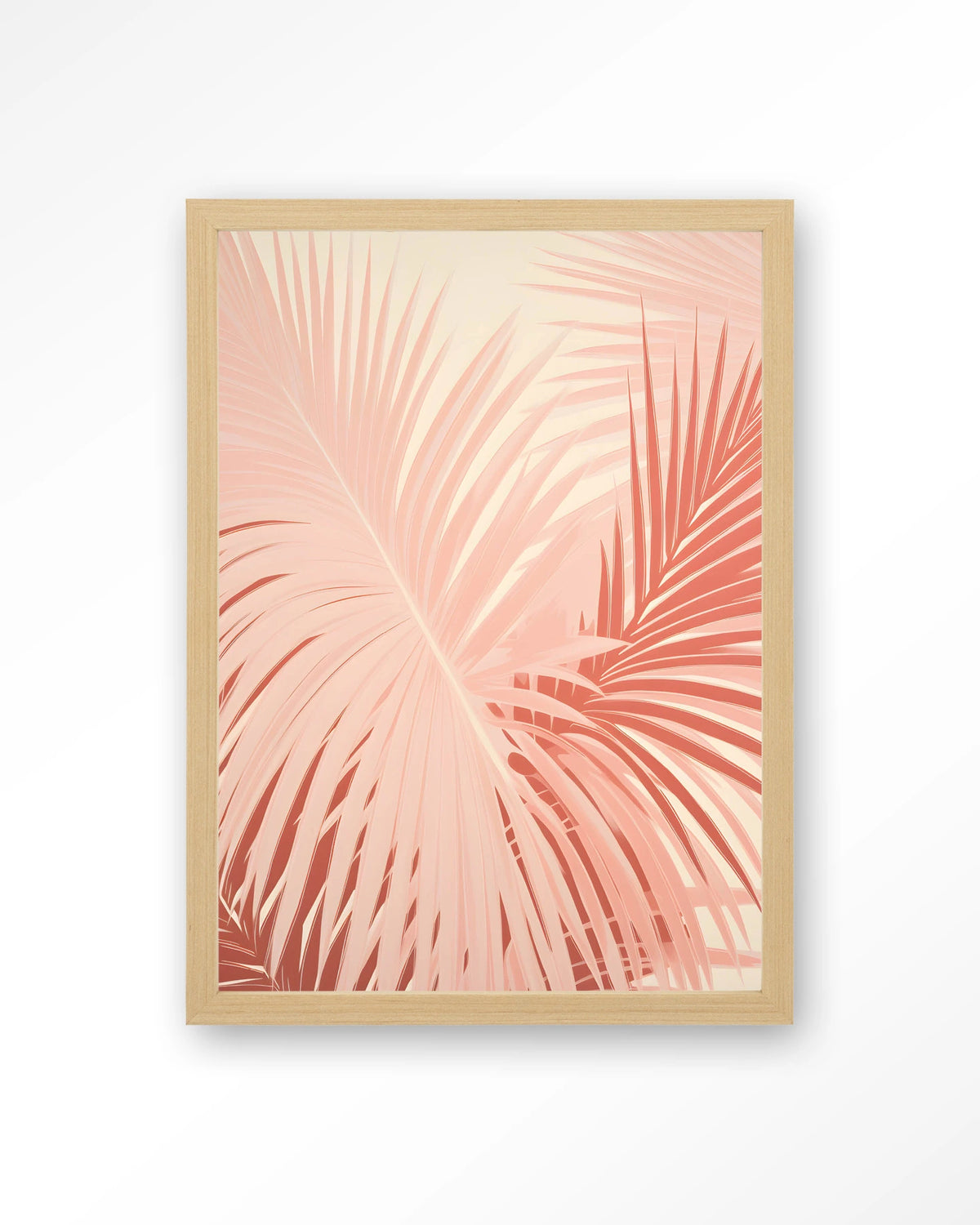 Pink Palm – roze palmbladeren – Art print – Hout naturel