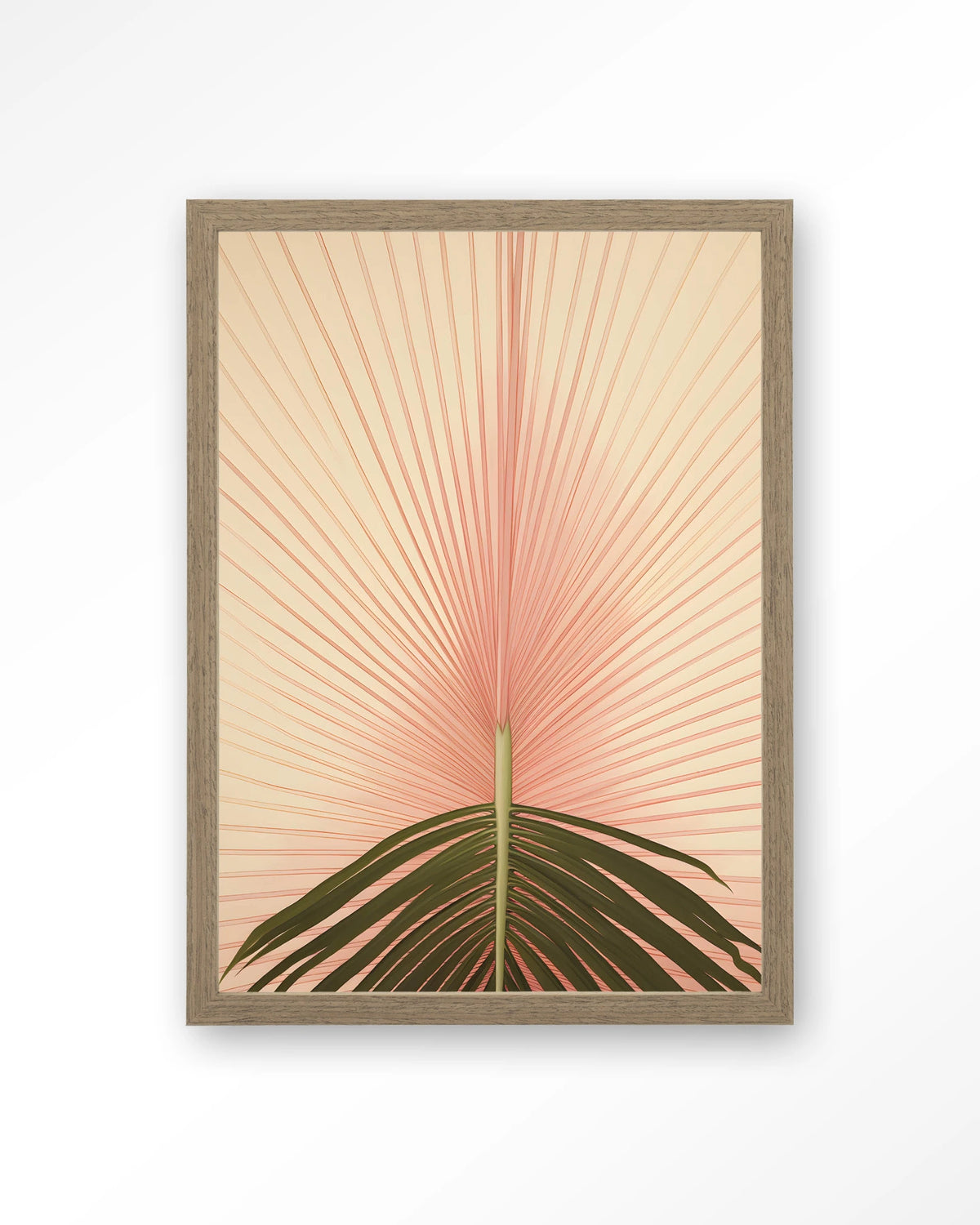 Palma – palmblad in roze – Art print – Hout bruin