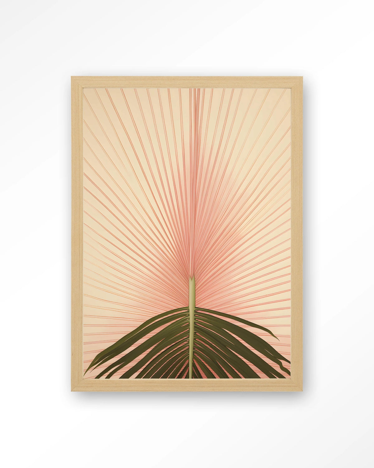 Palma – palmblad in roze – Art print – Hout naturel