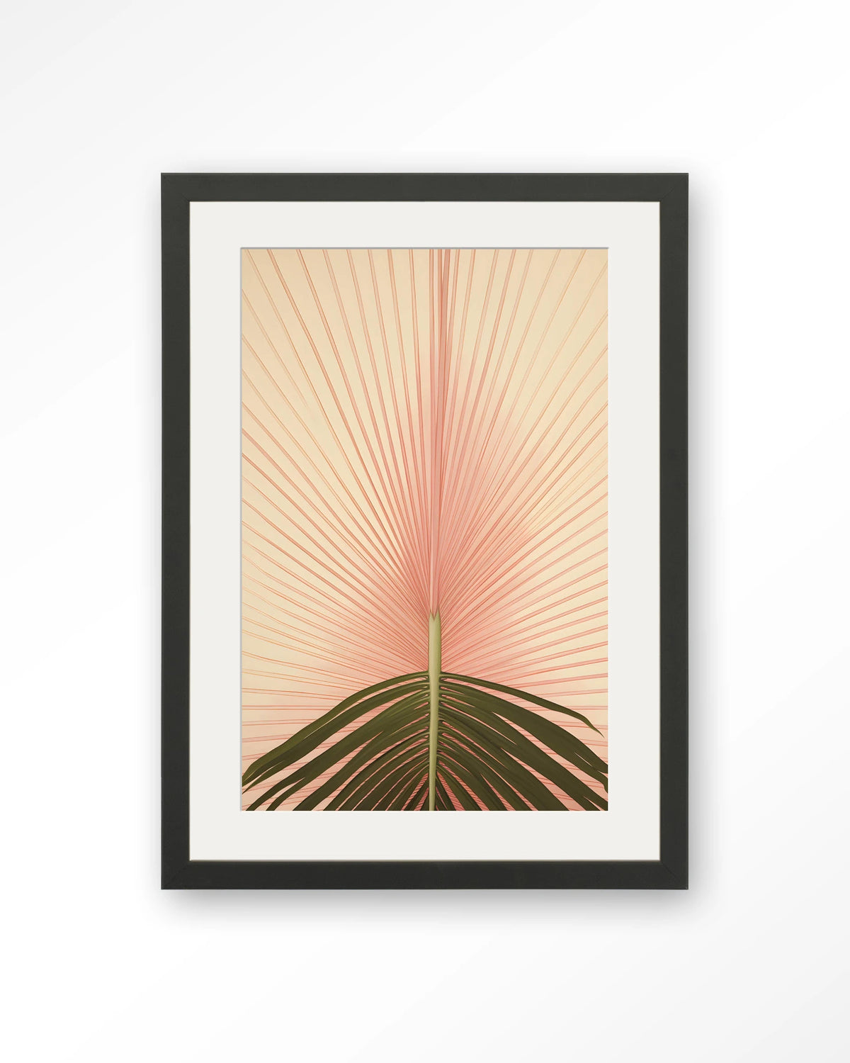 Palma – palmblad in roze – Art print – Hout zwart + passe-partout