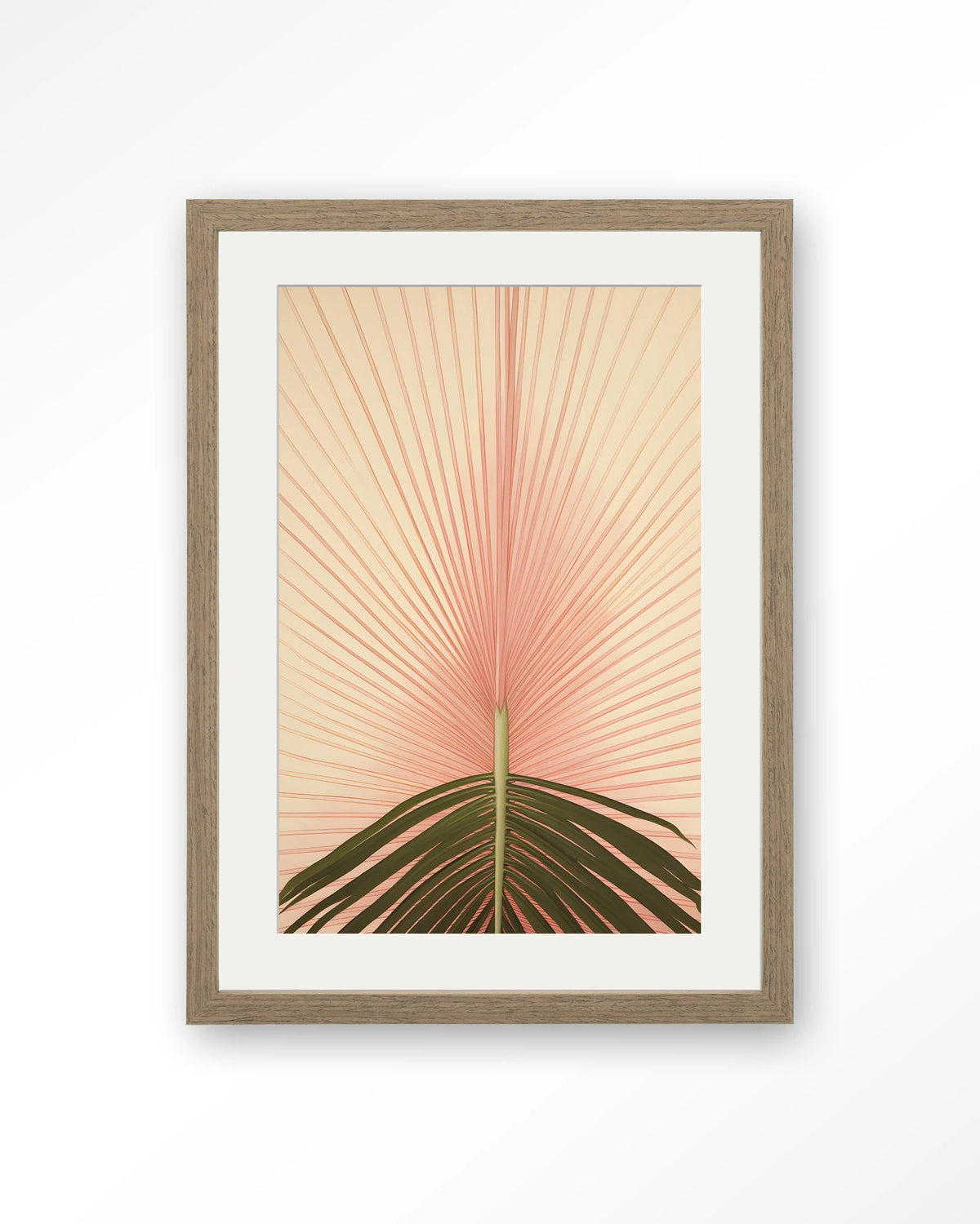 Palma – palmblad in roze – Art print – Hout bruin + passe-partout