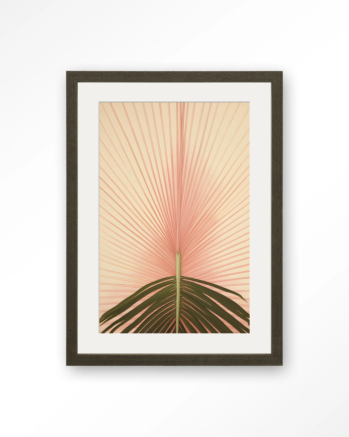 Palma – palmblad in roze – Art print – Hout donkerbruin + passe-partout