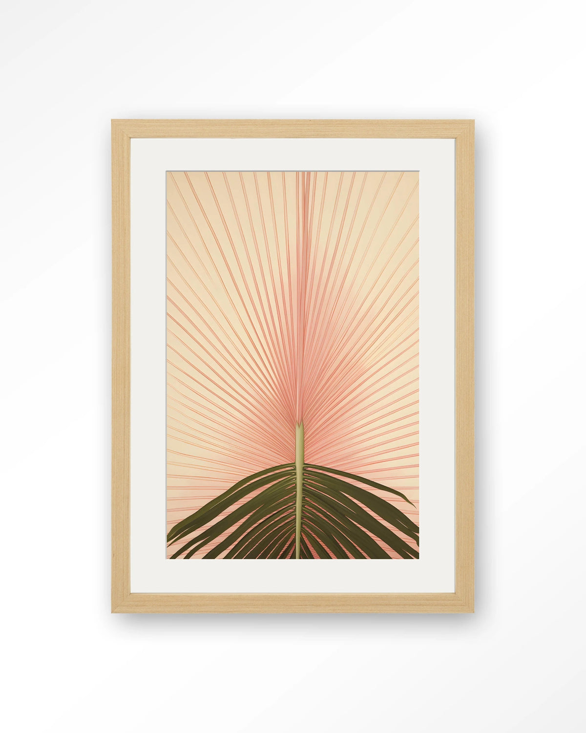 Palma – palmblad in roze – Art print – Hout naturel + passe-partout