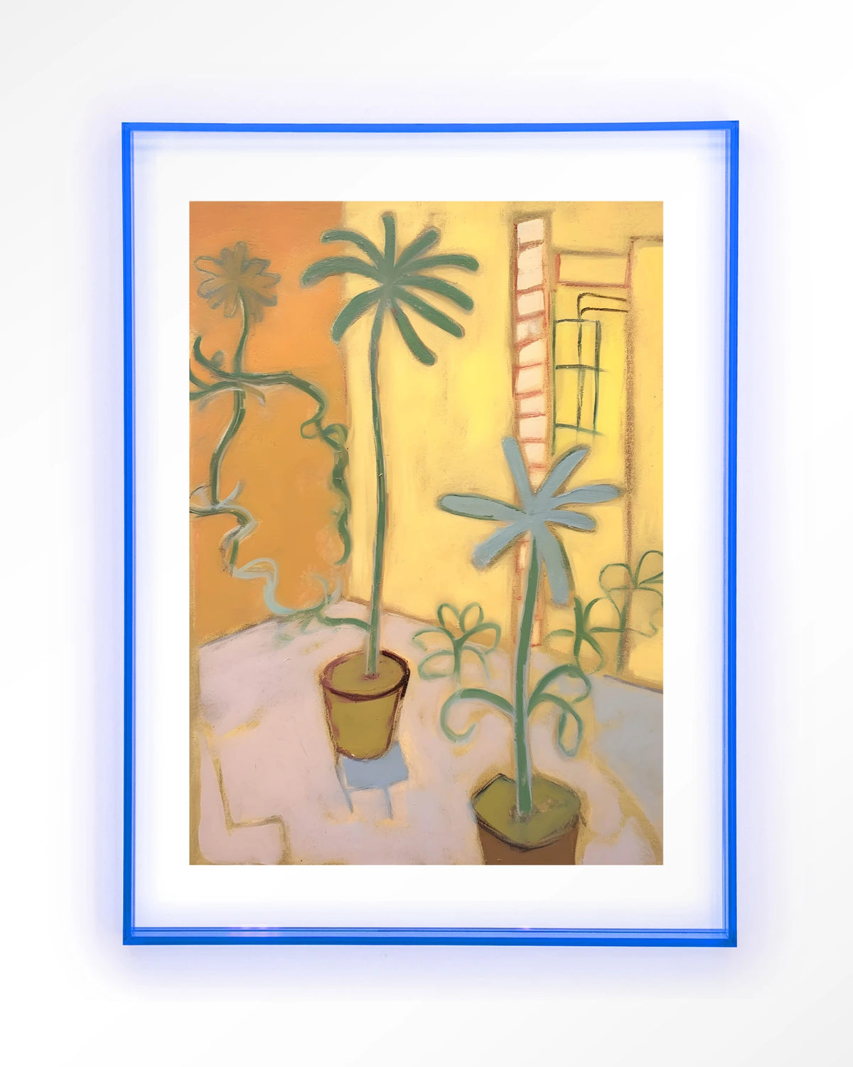 Cabo Verde – planten in pot, gele kamer – Art print – Acryl lichtblauw