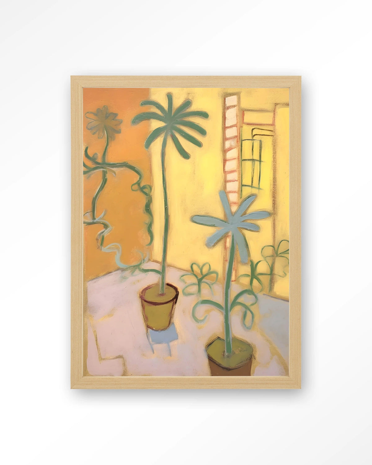 Cabo Verde – planten in pot, gele kamer – Art print – Hout naturel