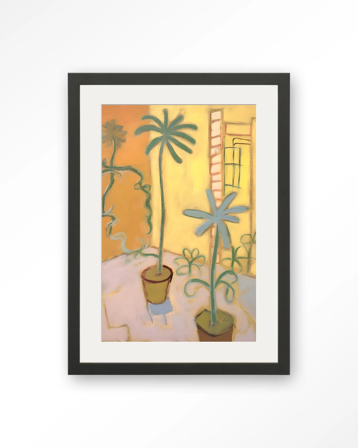 Cabo Verde – planten in pot, gele kamer – Art print – Hout zwart + passe-partout