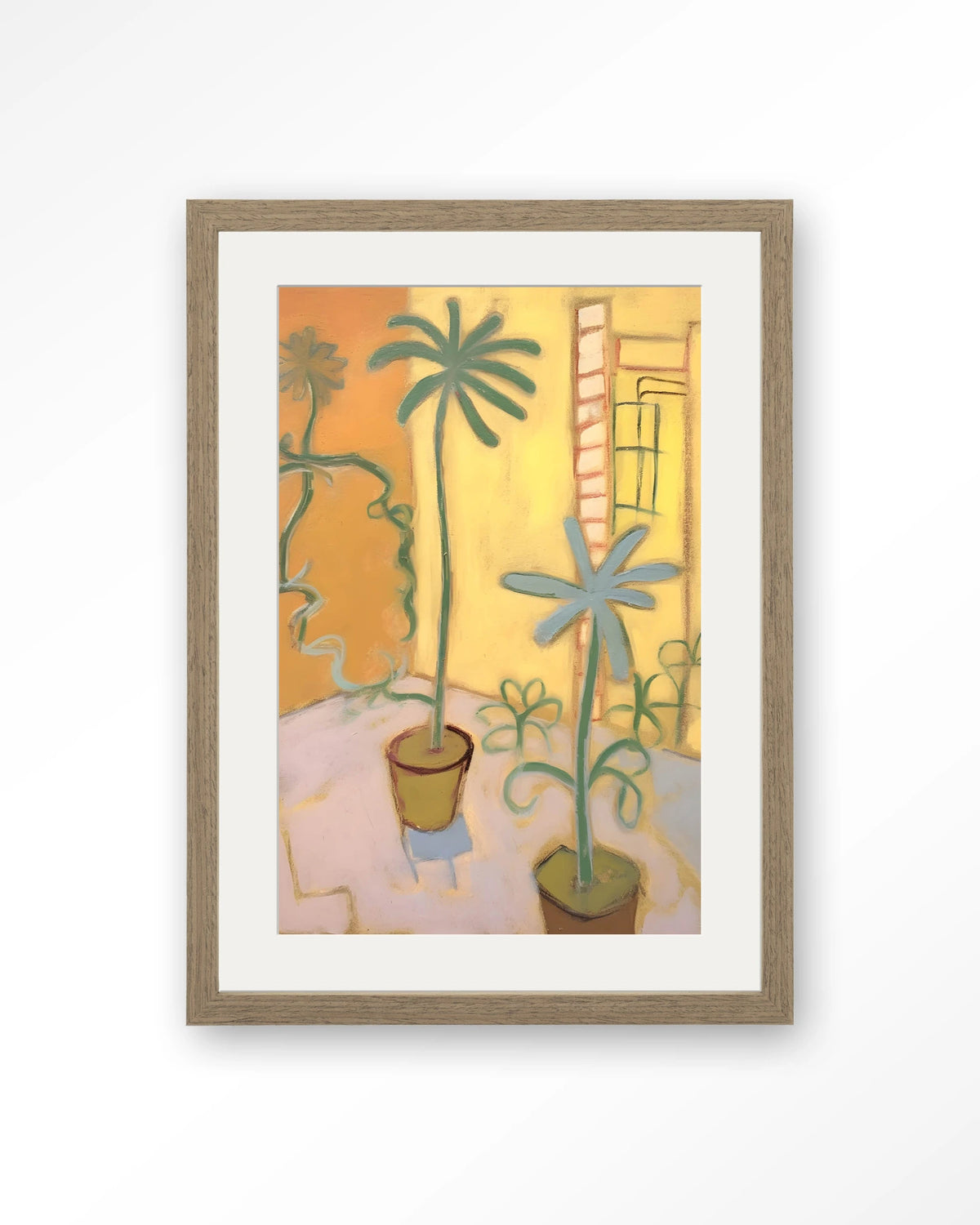 Cabo Verde – planten in pot, gele kamer – Art print – Hout bruin + passe-partout