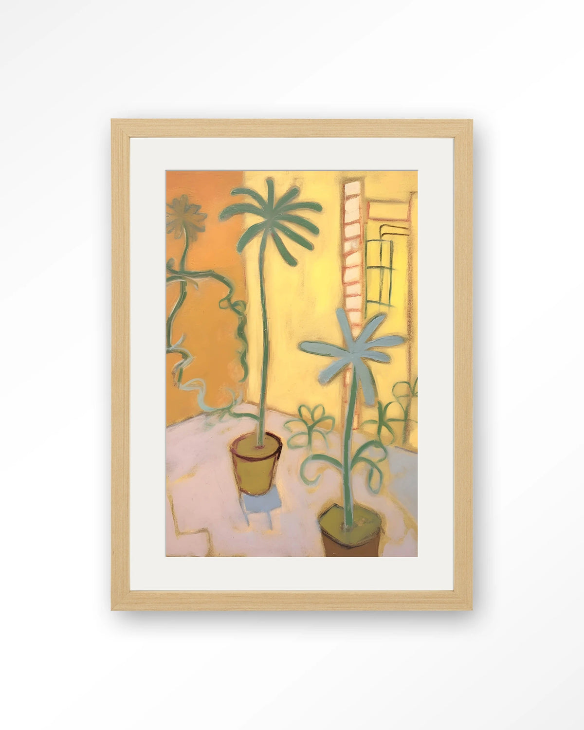 Cabo Verde – planten in pot, gele kamer – Art print – Hout naturel + passe-partout