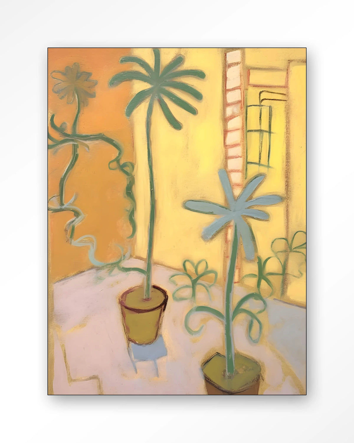 Cabo Verde – planten in pot, gele kamer – Wandkleed – Frame – zwart