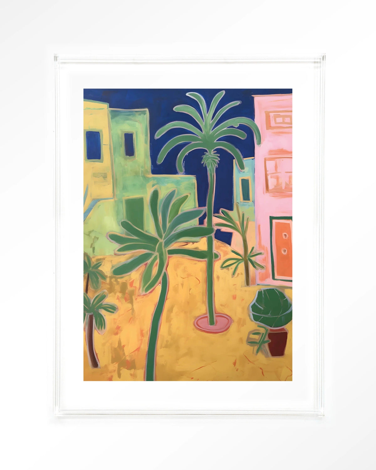 Santa Rosa – palmbomen in kleurrijke stad – Art print – Acryl doorzichtig