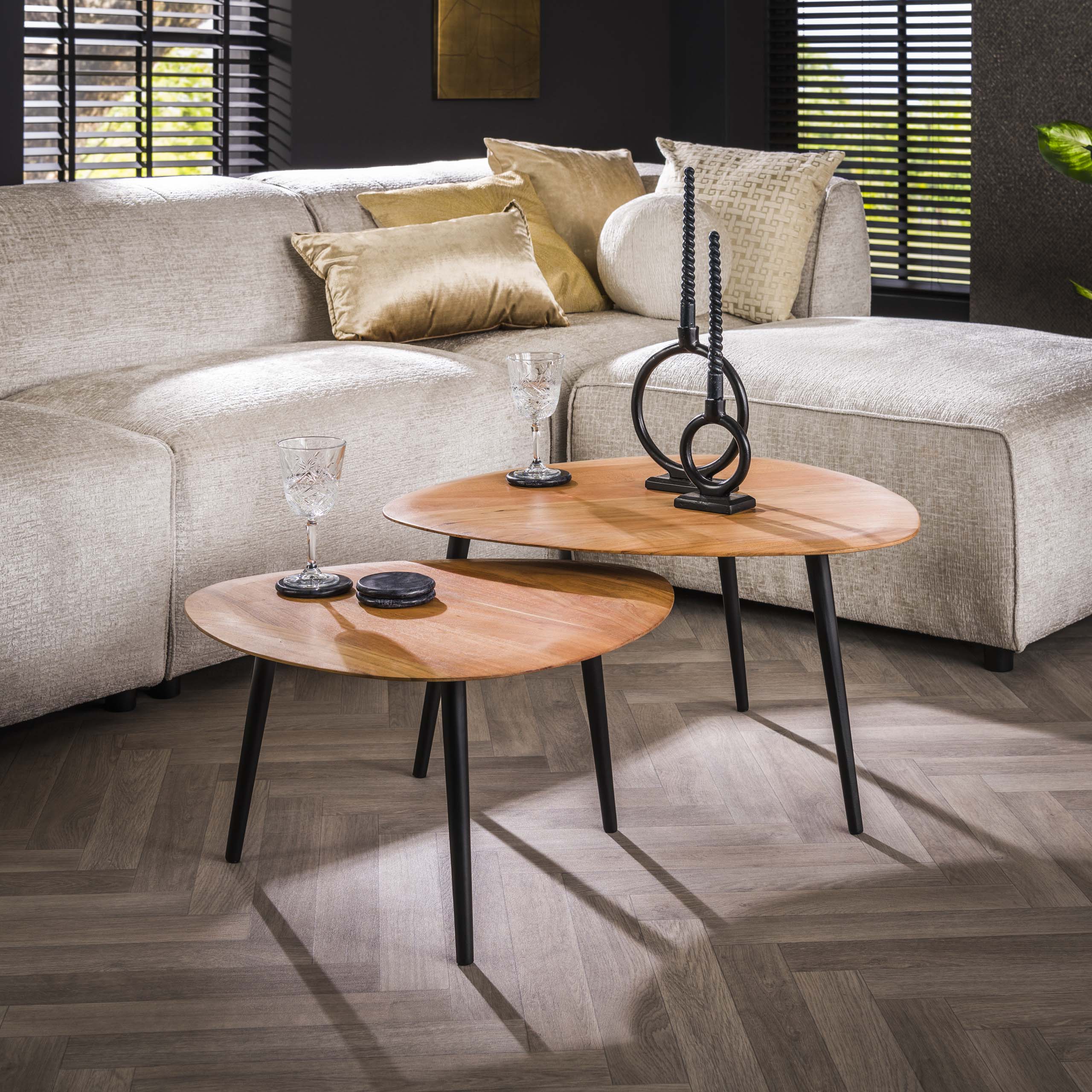 Salontafel Organic driehoekig set van 2 / Massief acacia