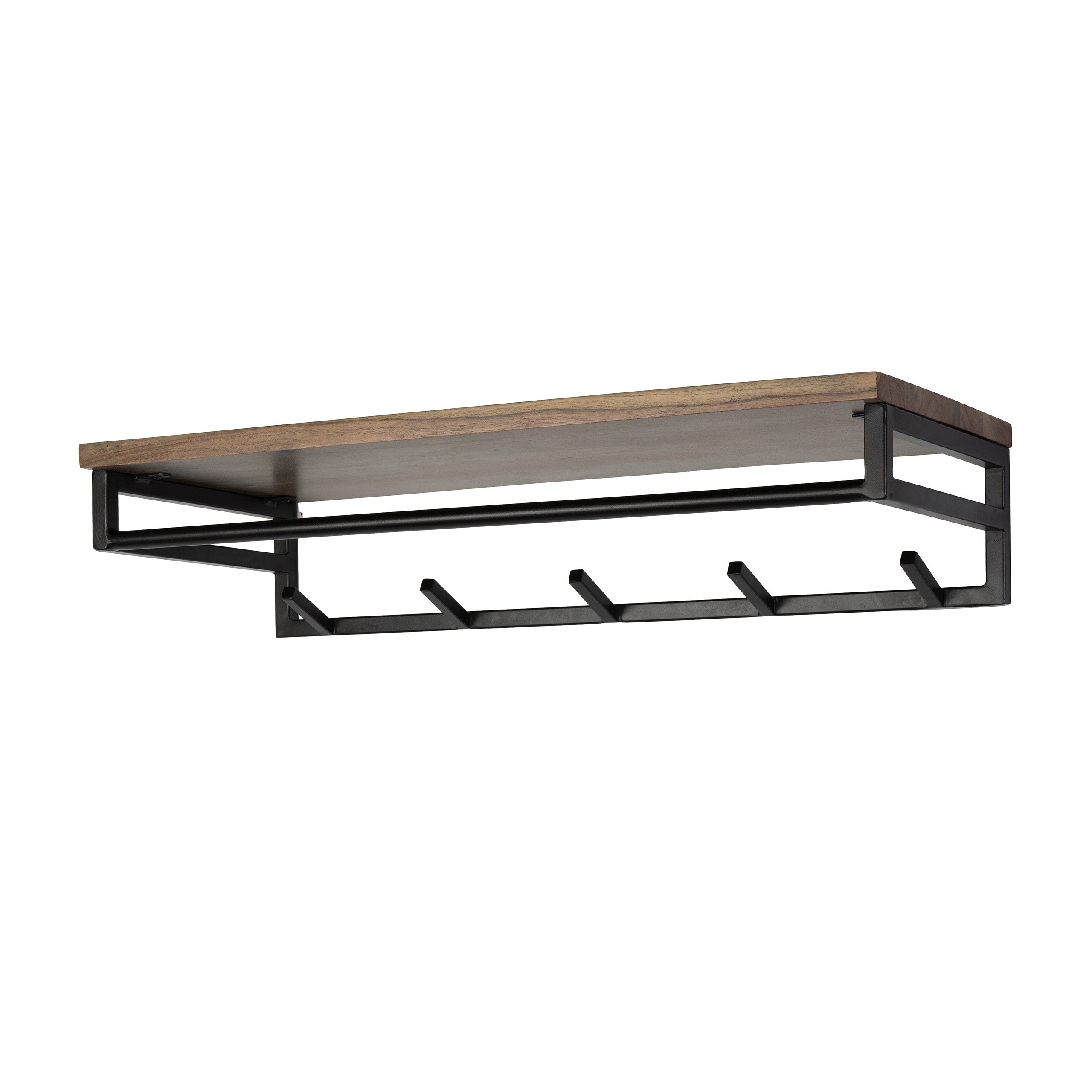 Kapstok Custom roede en hoedenplank 5 haken / Massief acacia bruin