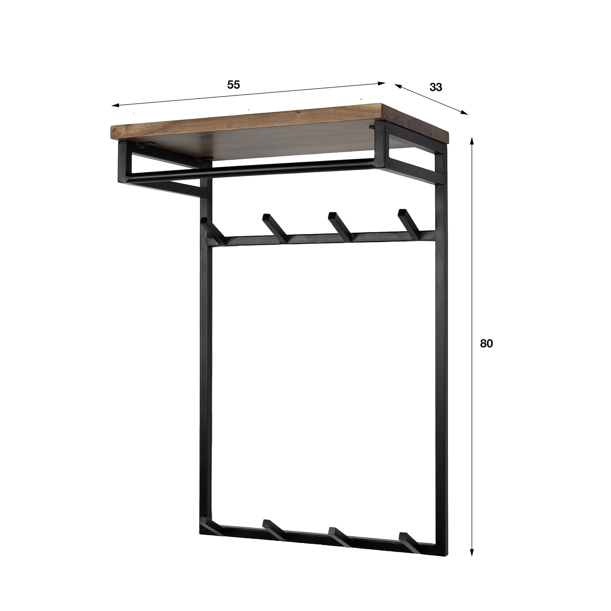 Kapstok Custom hoog roede en hoedenplank 2x4 haken / Massief acacia bruin
