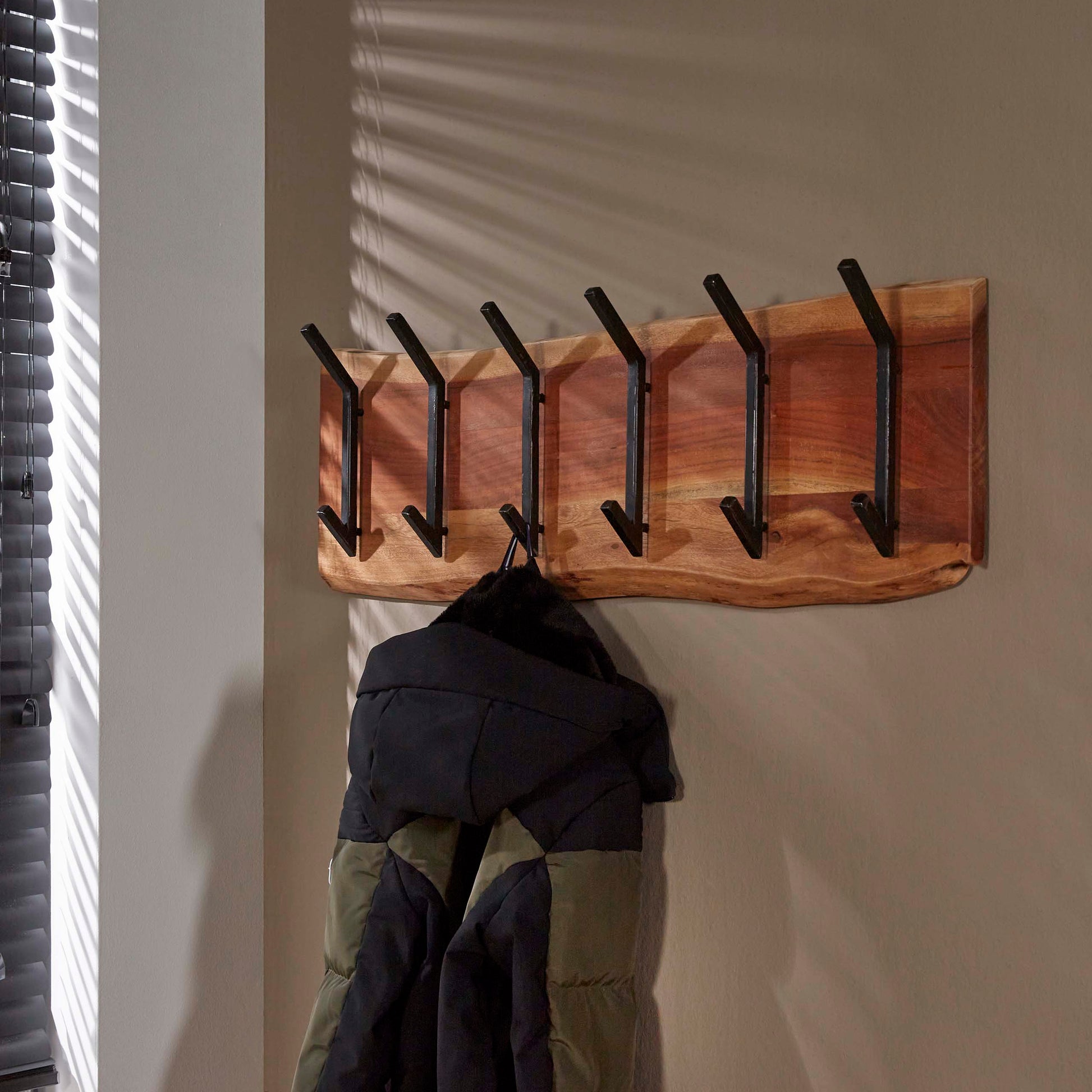 Kapstok Edge 2x6 haken / Massief acacia