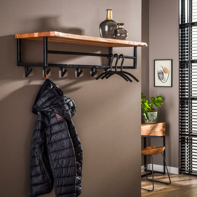 Kapstok Edge Roede En Hoedenplank 6 Haken Massief Acacia