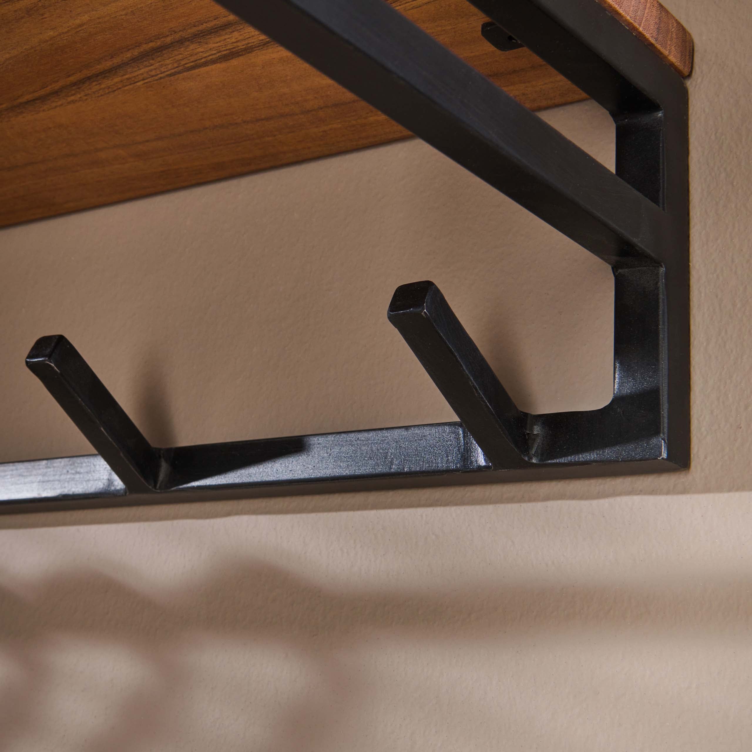 Kapstok Custom Roede En Hoedenplank 6 Haken Massief Acacia