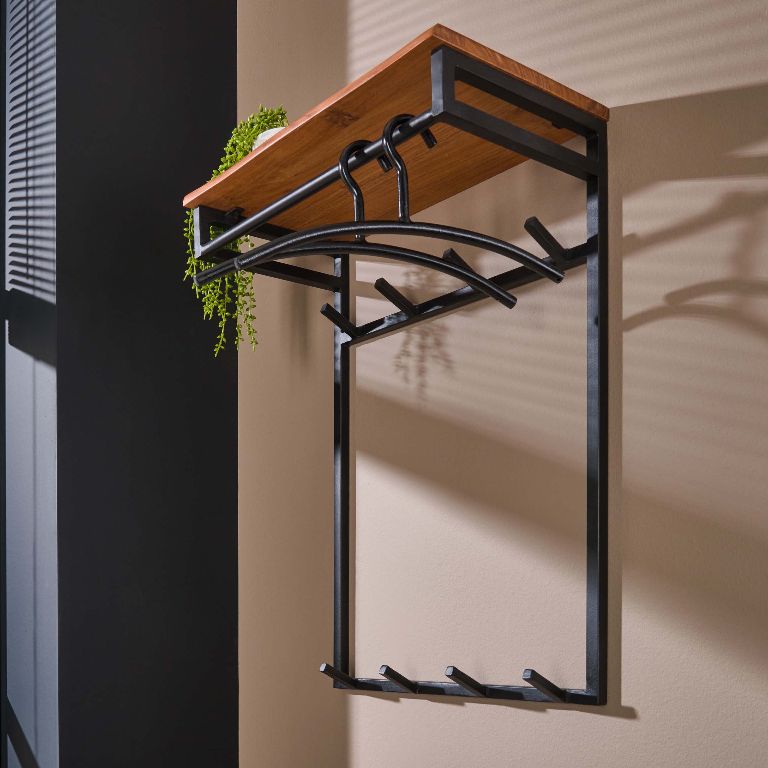 Kapstok Custom Hoog Roede En Hoedenplank 2X4 Haken Massief Acacia