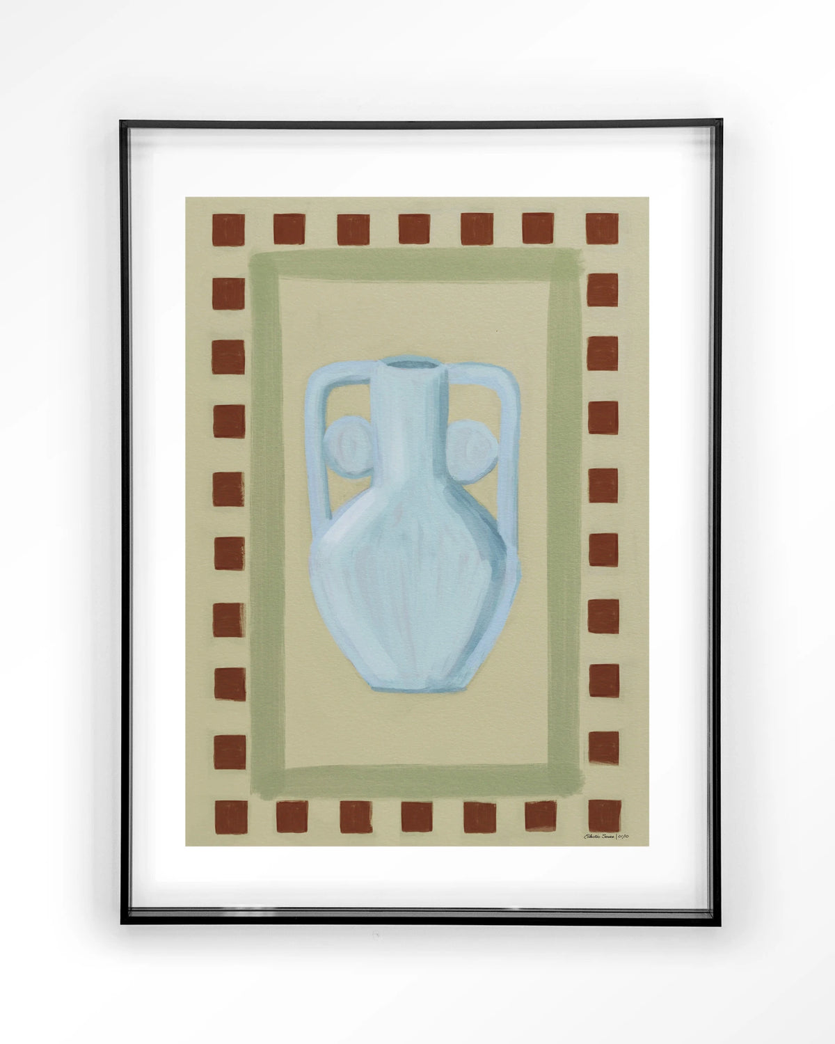 Eclectic Series 1 – blauwe vaas met rand – Art print – Acryl zwart