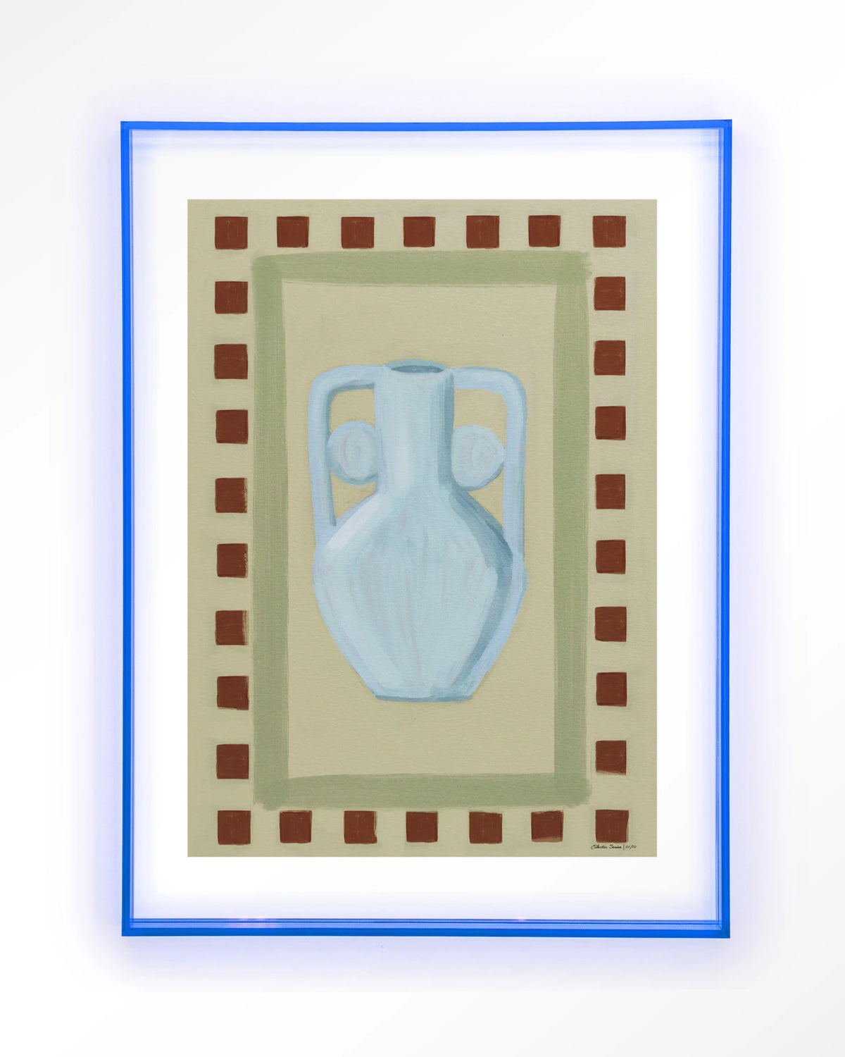 Eclectic Series 1 – blauwe vaas met rand – Art print – Acryl lichtblauw