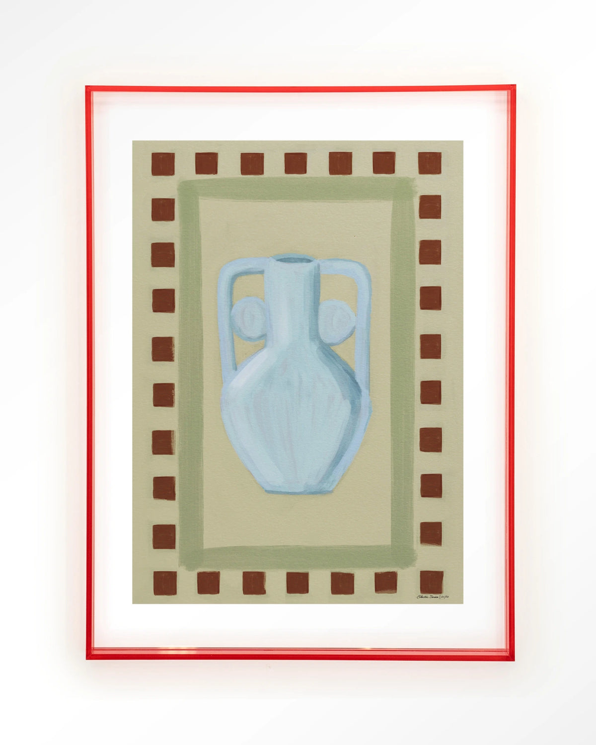 Eclectic Series 1 – blauwe vaas met rand – Art print – Acryl roze