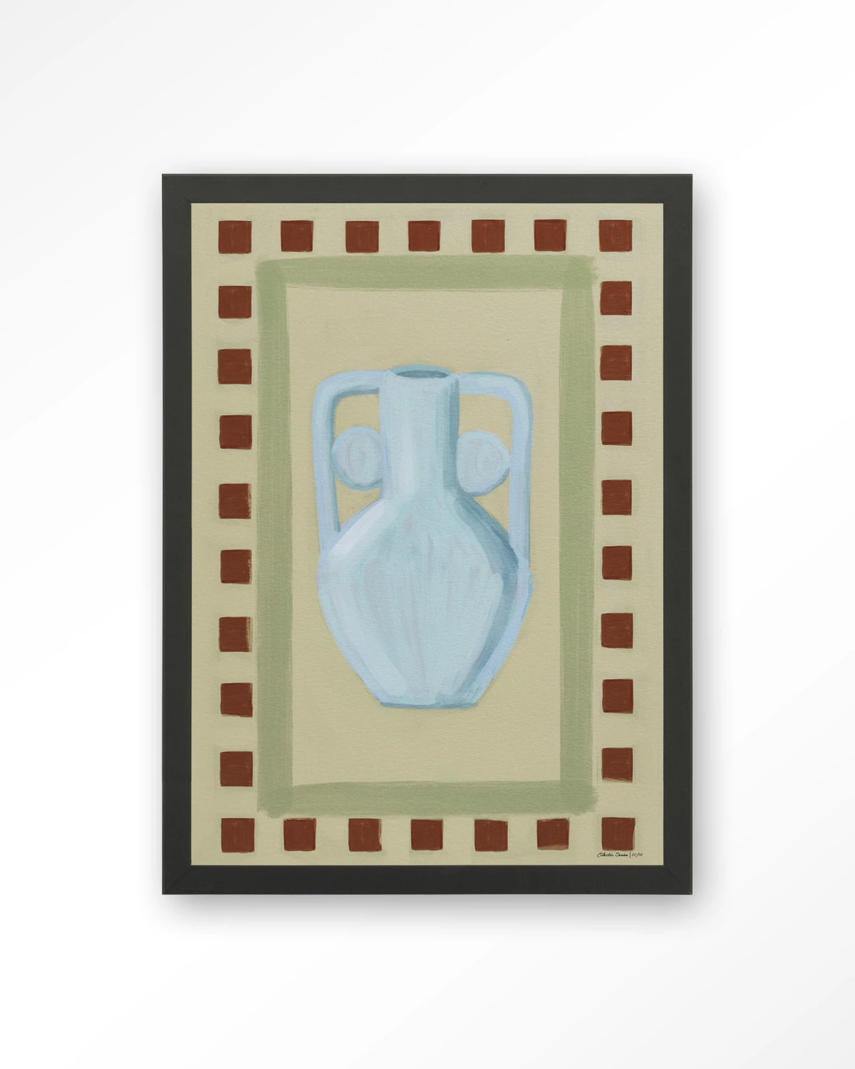 Eclectic Series 1 – blauwe vaas met rand – Art print – Hout zwart