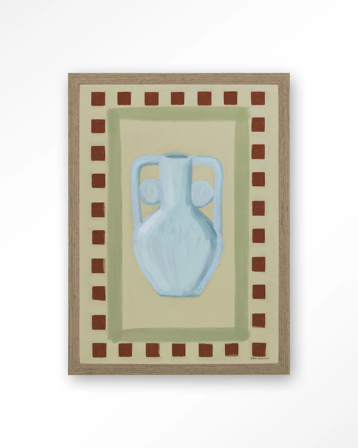 Eclectic Series 1 – blauwe vaas met rand – Art print – Hout bruin