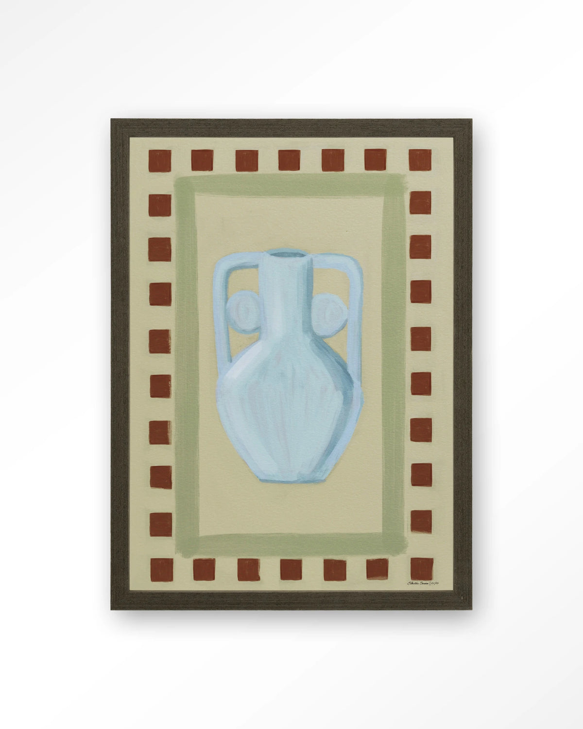 Eclectic Series 1 – blauwe vaas met rand – Art print – Hout donkerbruin