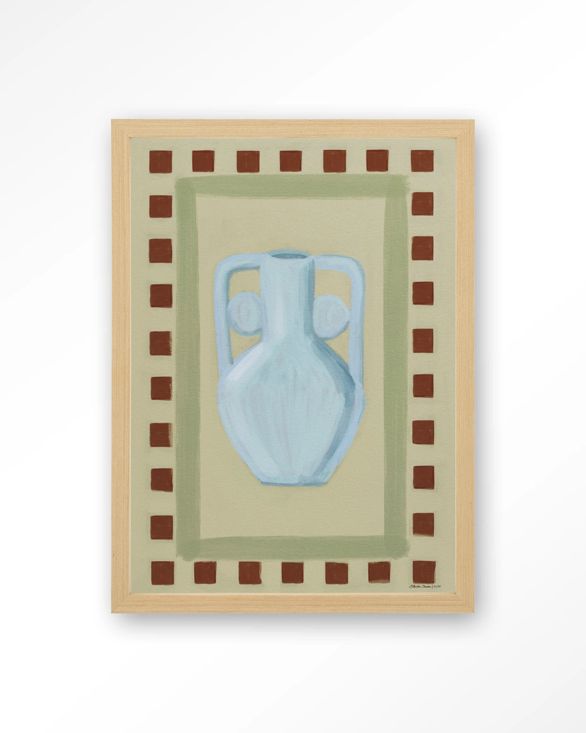 Eclectic Series 1 – blauwe vaas met rand – Art print – Hout naturel