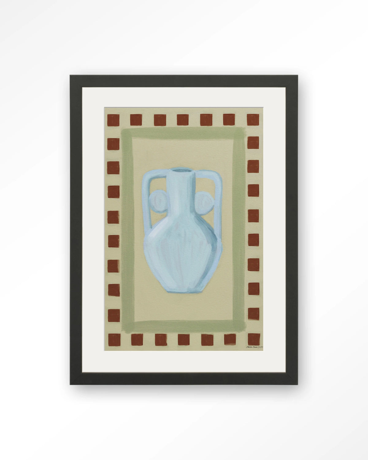 Eclectic Series 1 – blauwe vaas met rand – Art print – Hout zwart + passe-partout