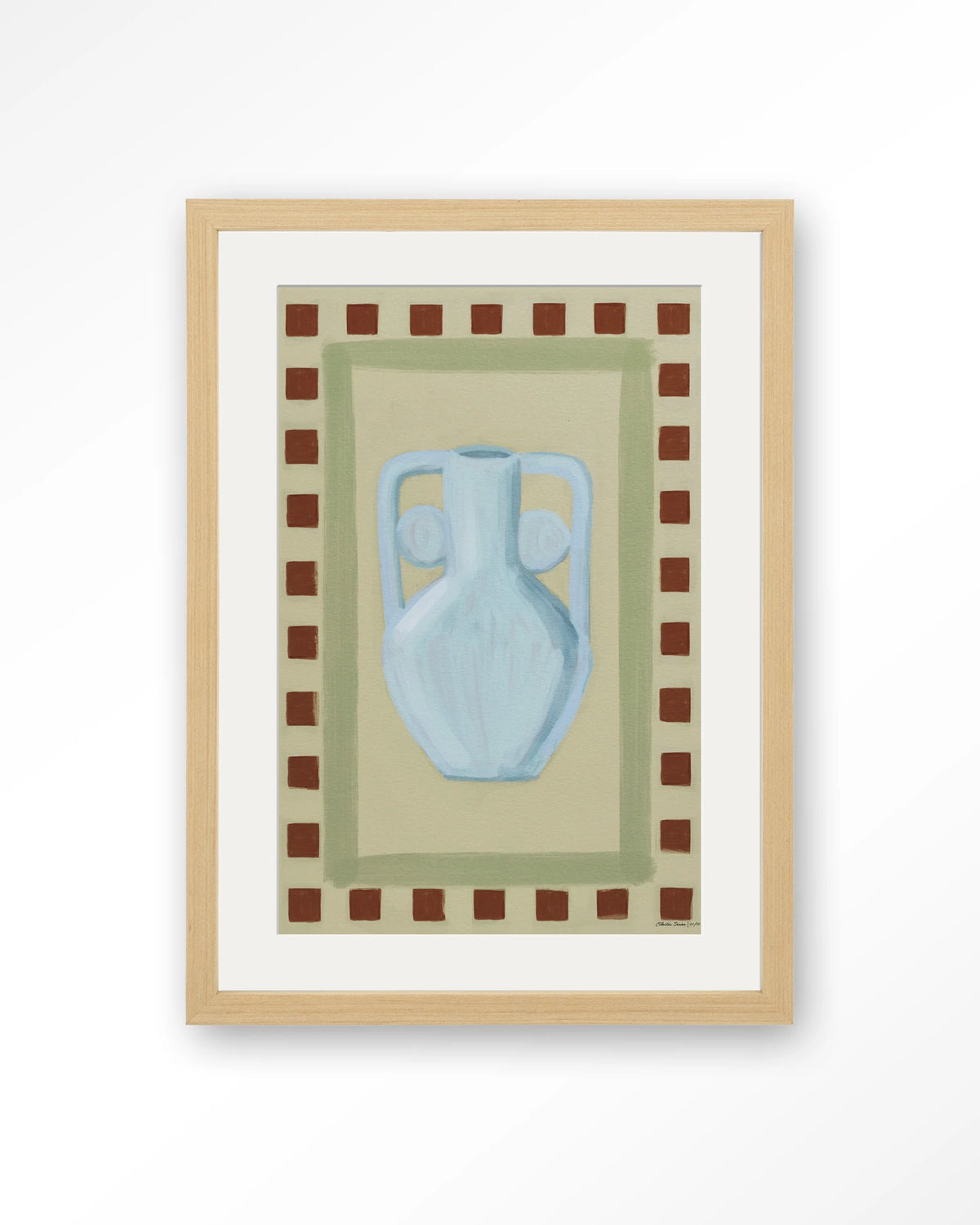 Eclectic Series 1 – blauwe vaas met rand – Art print – Hout naturel + passe-partout