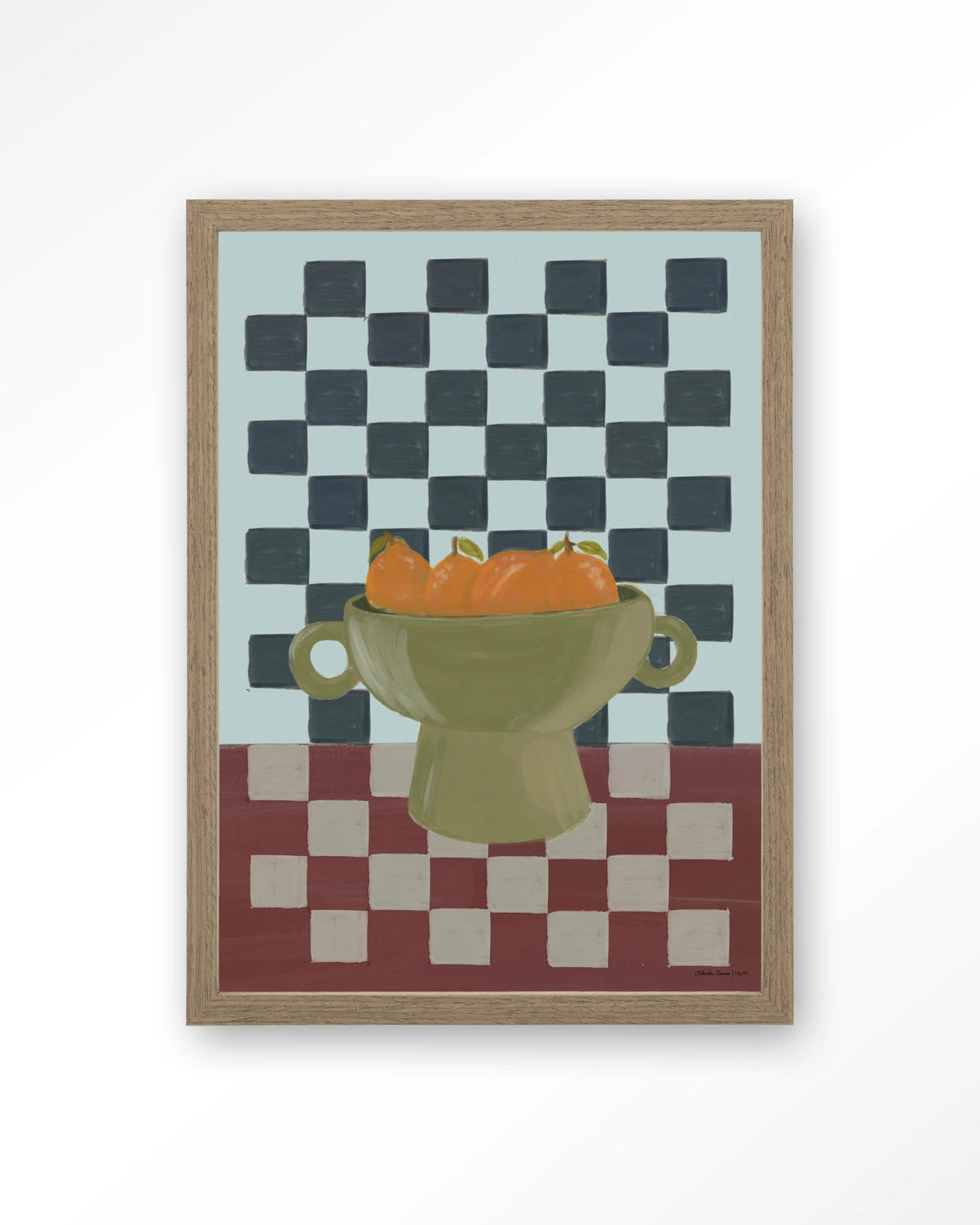 Eclectic Series 2 – sinaasappels in schaal, stilleven – Art print – Hout bruin