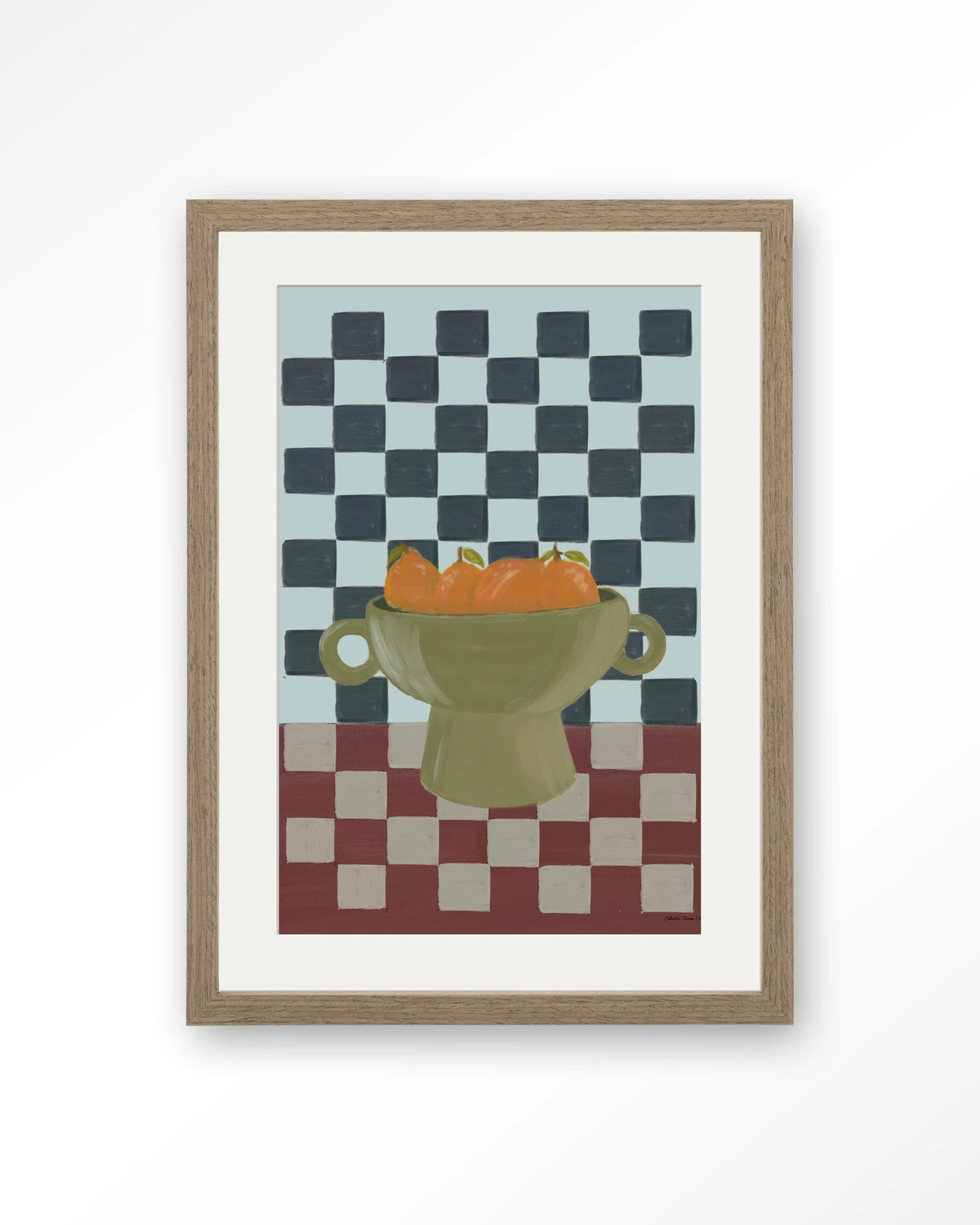 Eclectic Series 2 – sinaasappels in schaal, stilleven – Art print – Hout bruin + passe-partout