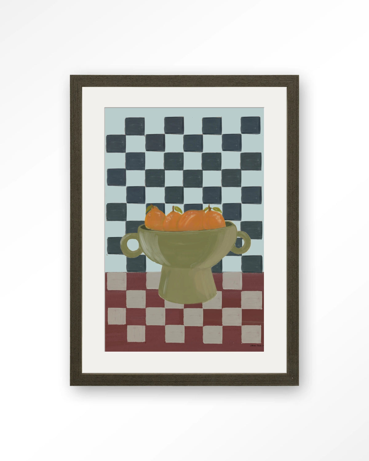 Eclectic Series 2 – sinaasappels in schaal, stilleven – Art print – Hout donkerbruin + passe-partout