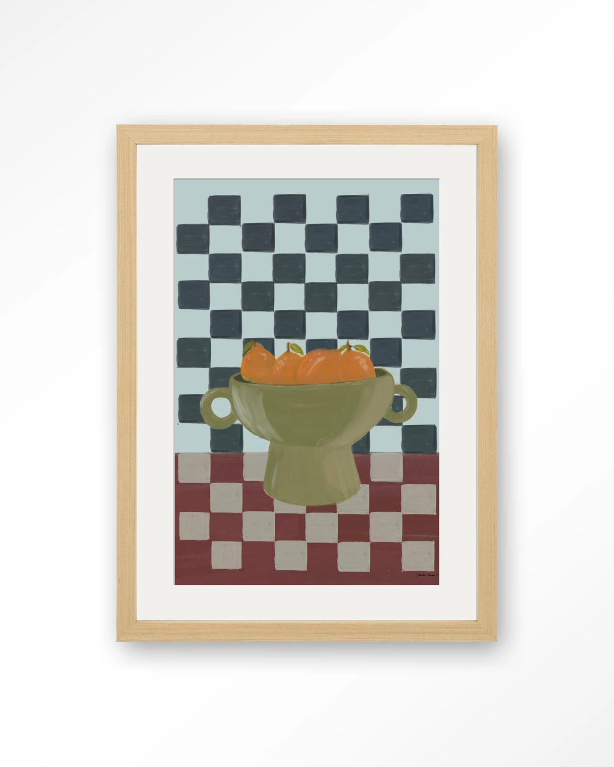 Eclectic Series 2 – sinaasappels in schaal, stilleven – Art print – Hout naturel + passe-partout