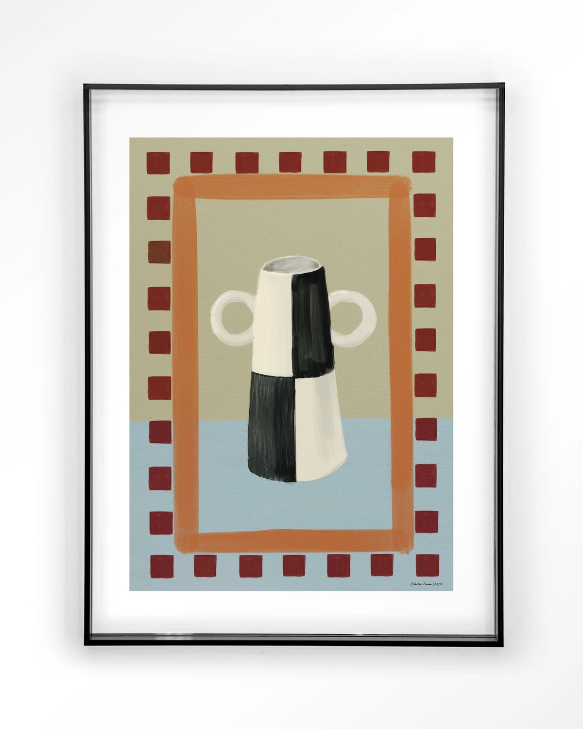 Eclectic Series 3 – vaas met ruitpatroon – Art print – Acryl zwart