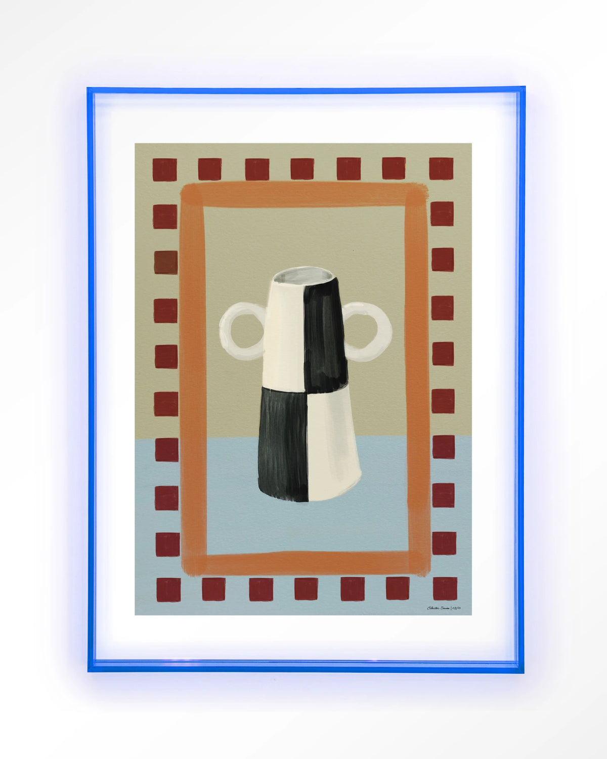 Eclectic Series 3 – vaas met ruitpatroon – Art print – Acryl lichtblauw