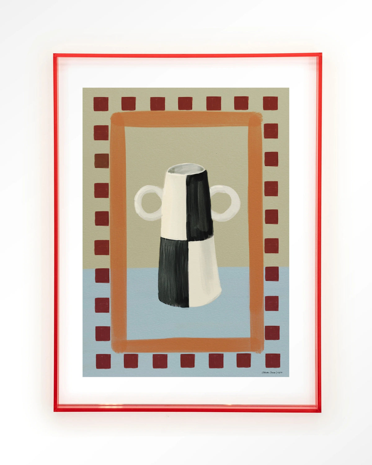 Eclectic Series 3 – vaas met ruitpatroon – Art print – Acryl roze