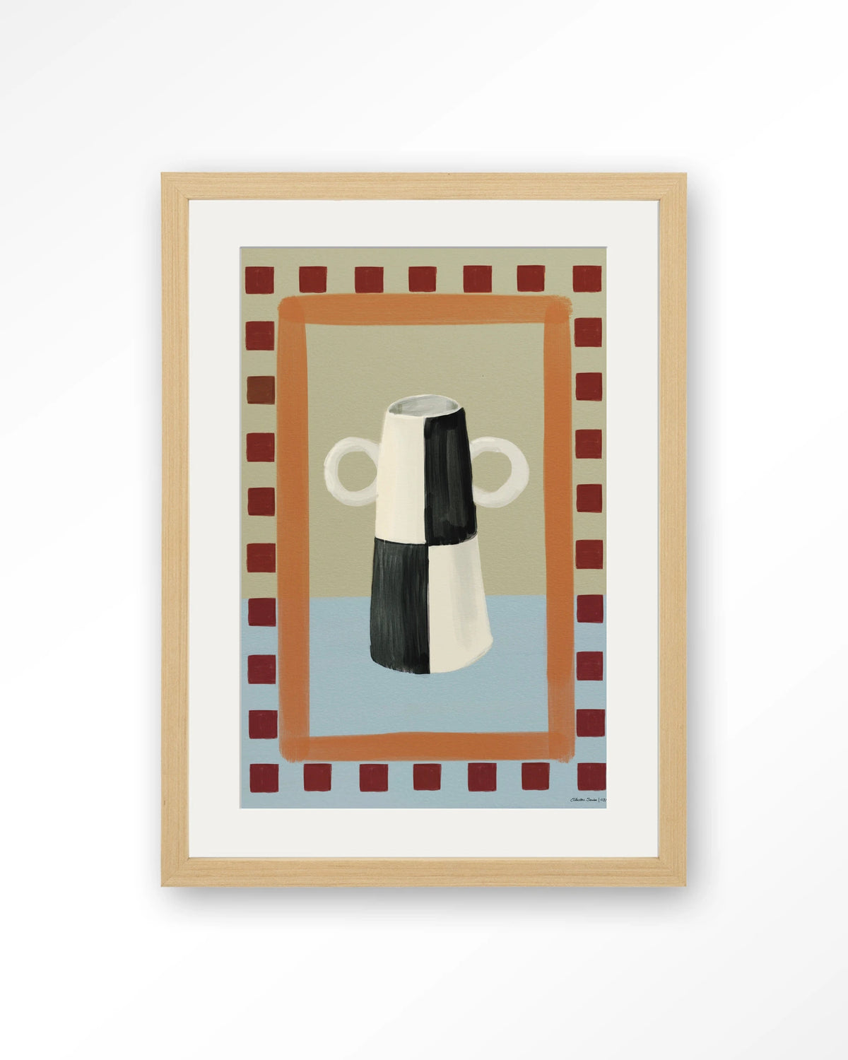 Eclectic Series 3 – vaas met ruitpatroon – Art print – Hout naturel + passe-partout