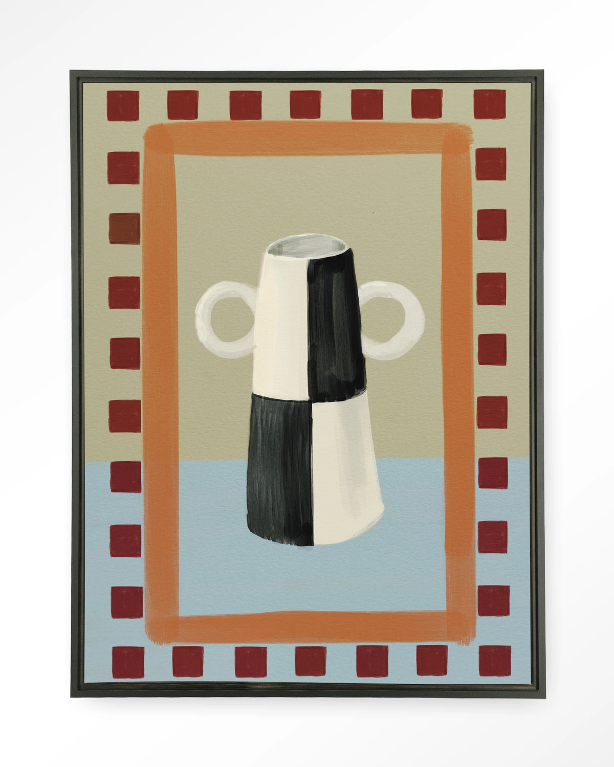 Eclectic Series 3 – vaas met ruitpatroon – Wandkleed – Floating frame – zwart