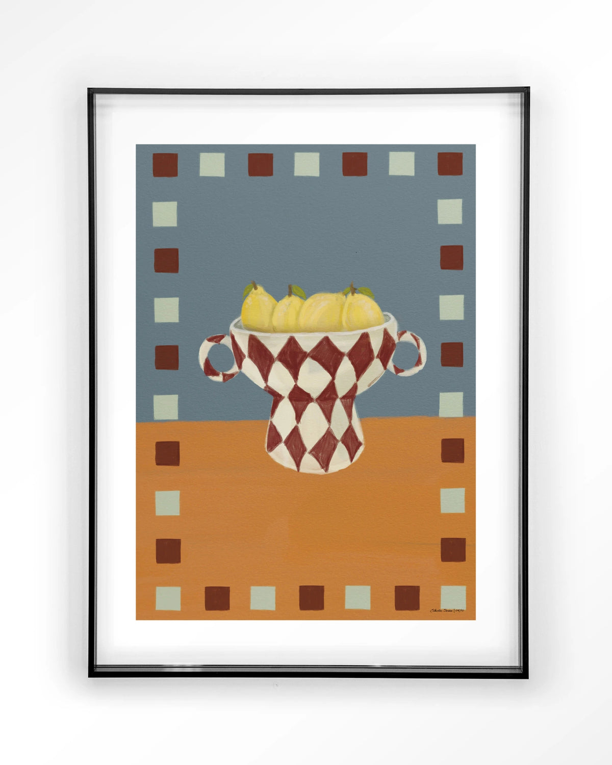 Eclectic Series 4 – citroenen in geruite vaas – Art print – Acryl zwart