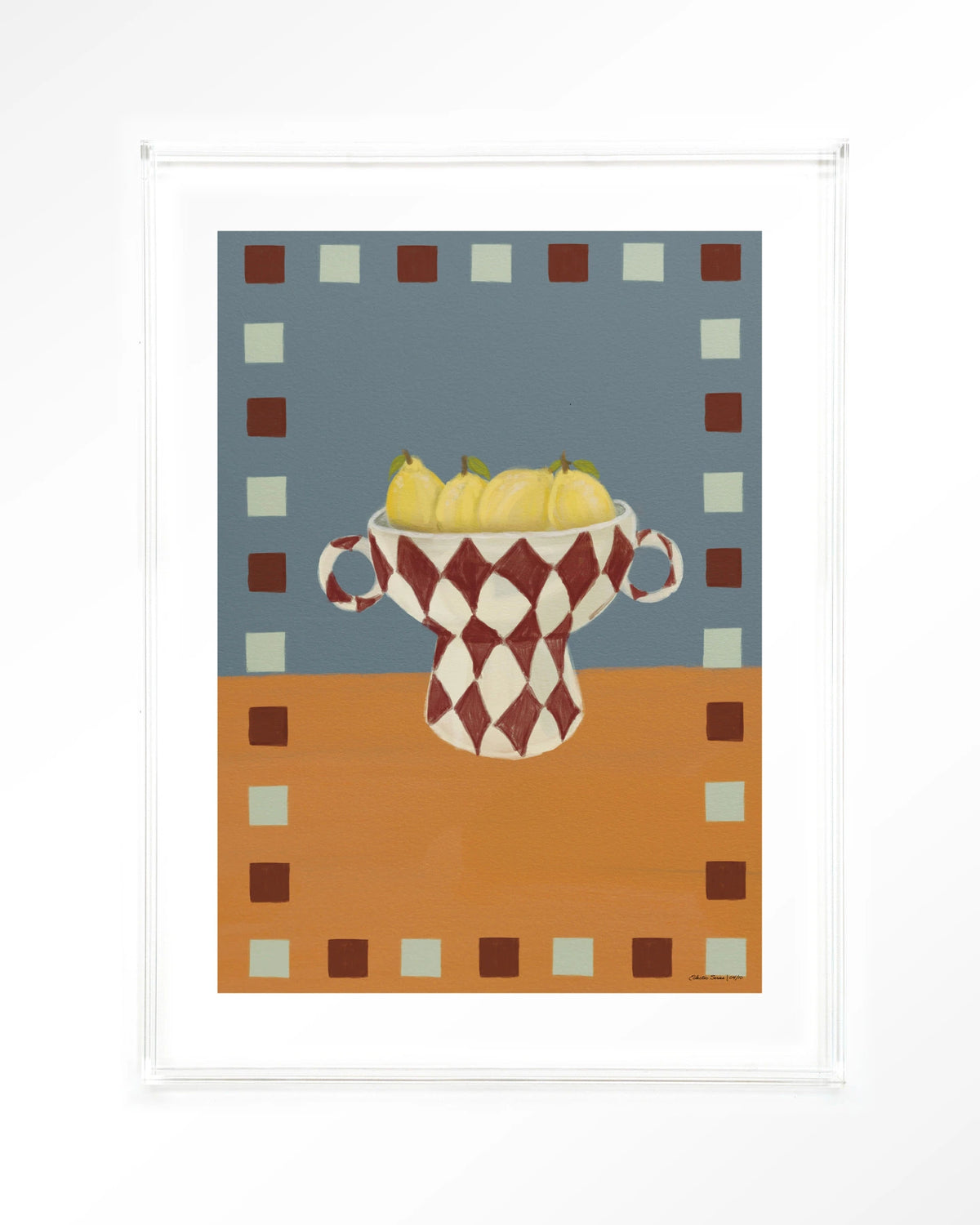 Eclectic Series 4 – citroenen in geruite vaas – Art print – Acryl doorzichtig