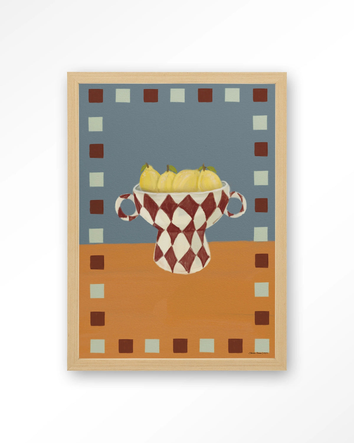 Eclectic Series 4 – citroenen in geruite vaas – Art print – Hout naturel