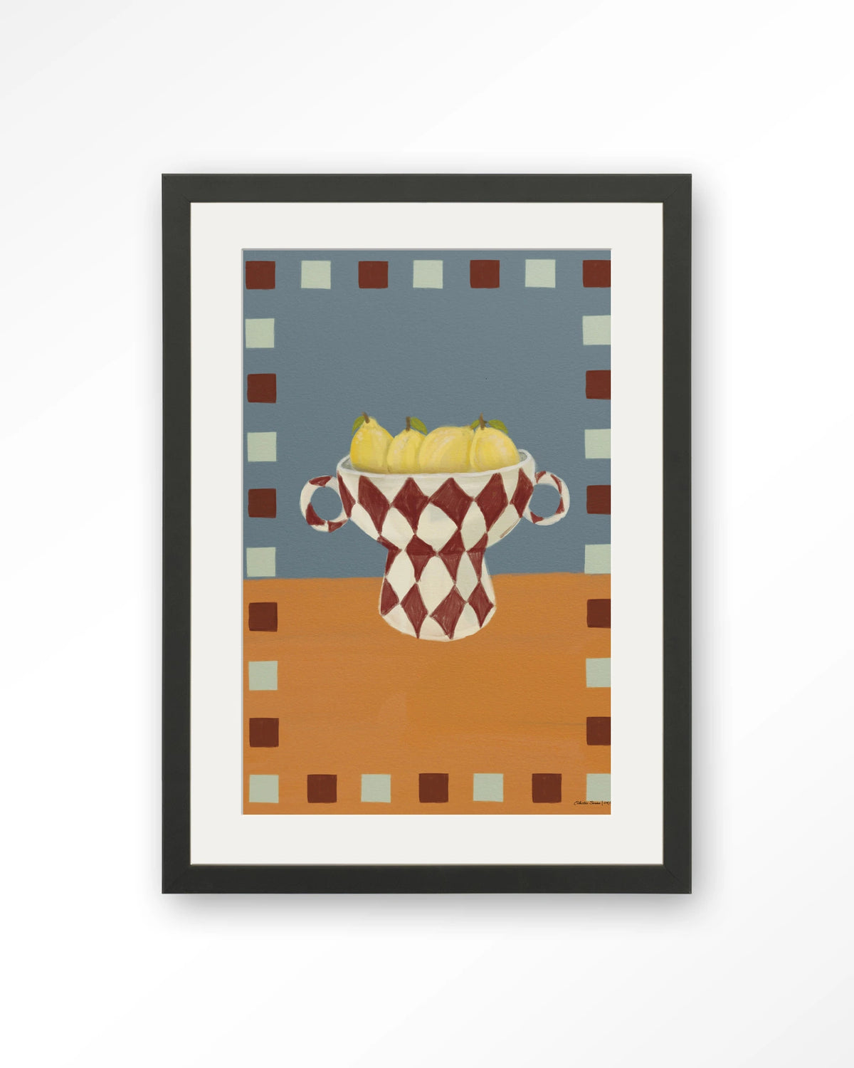 Eclectic Series 4 – citroenen in geruite vaas – Art print – Hout zwart + passe-partout
