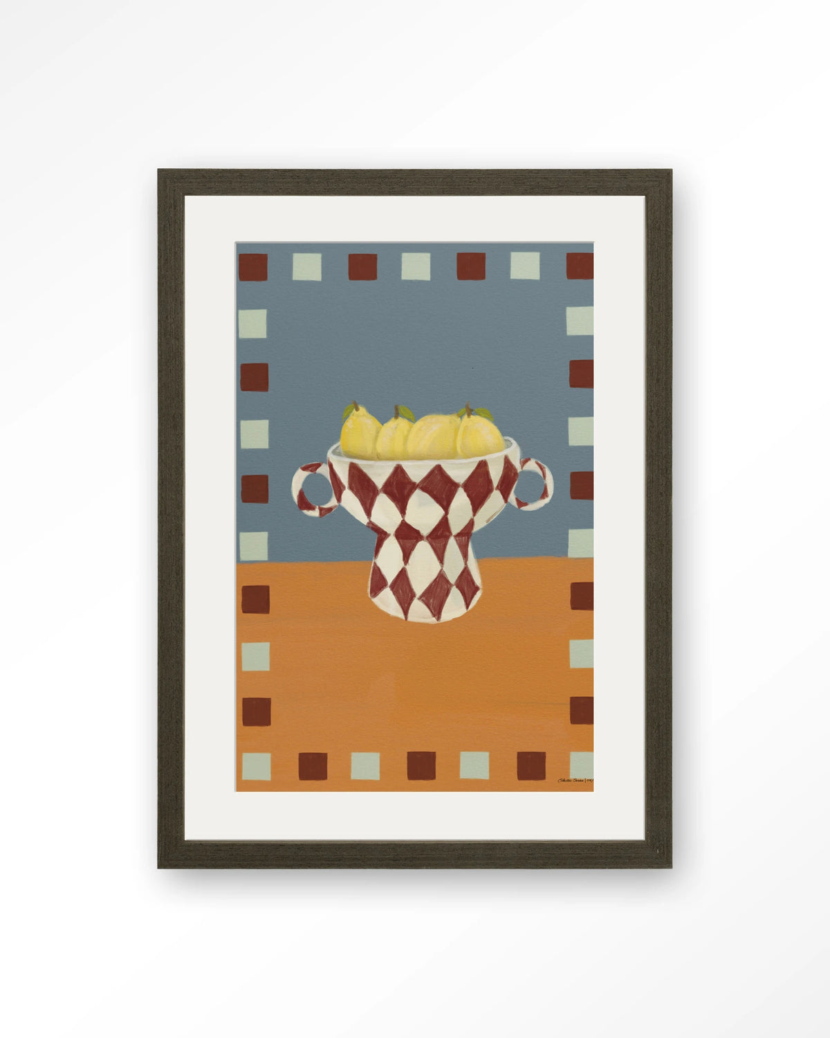 Eclectic Series 4 – citroenen in geruite vaas – Art print – Hout donkerbruin + passe-partout
