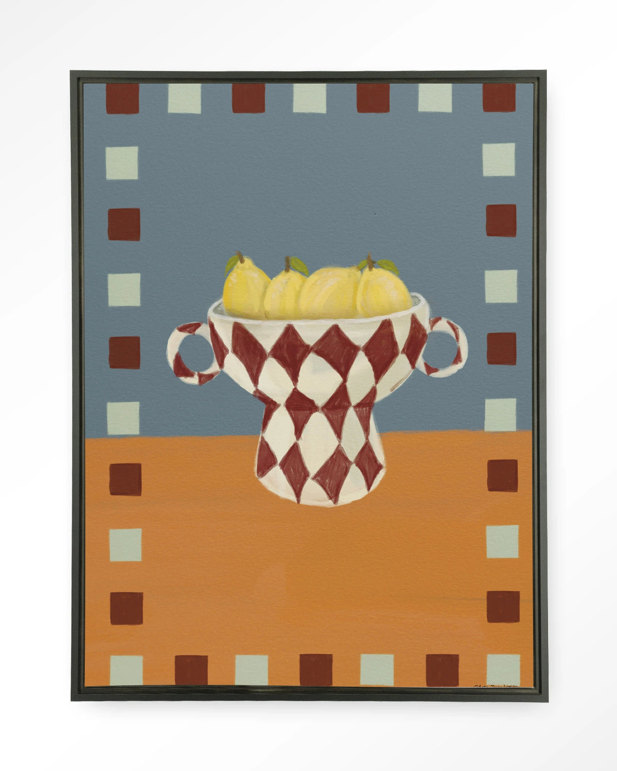 Eclectic Series 4 – citroenen in geruite vaas – Wandkleed – Floating frame – zwart